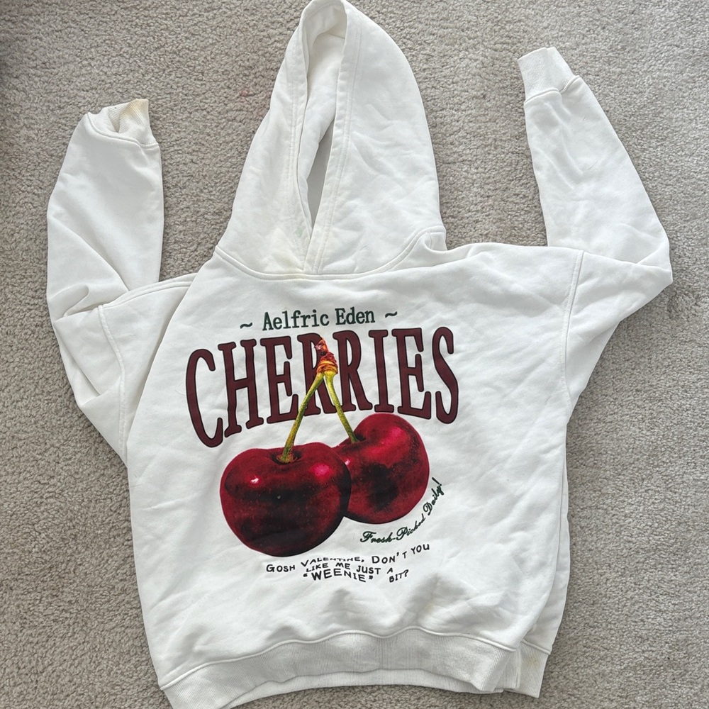 Aelfric Eden Cream Hoodie with Cherry Graphic